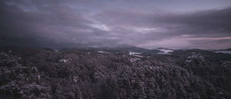 Majestic winter landscape during sunset in Bohemian Switzerland Dramatic wintry scene. Jetrichovice, Czech Republicの写真素材