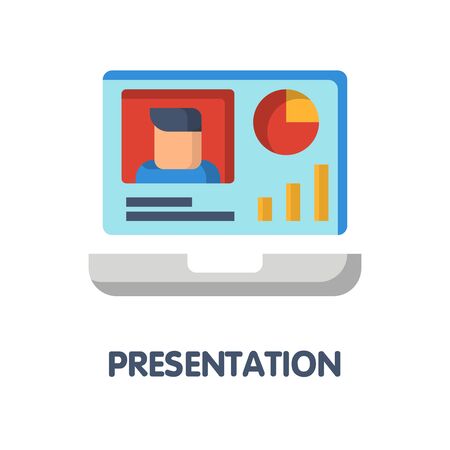 Online presentation flat icon style design illustration on white backgroundのイラスト素材