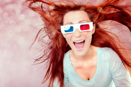 happy crazy movie looking femaleの写真素材