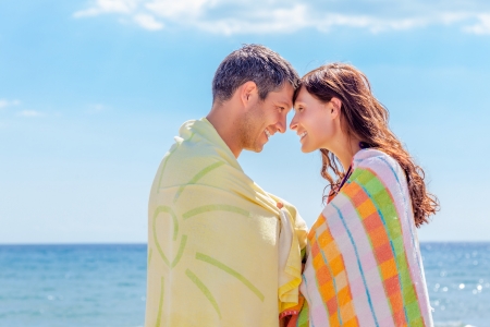 happy sea coast summer coupleの写真素材