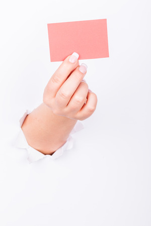 isolated hand holding red cardの写真素材