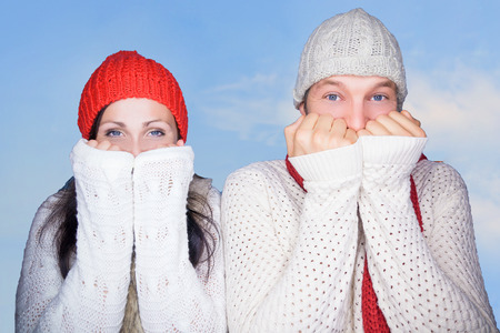 cold outside portrait of adultsの写真素材