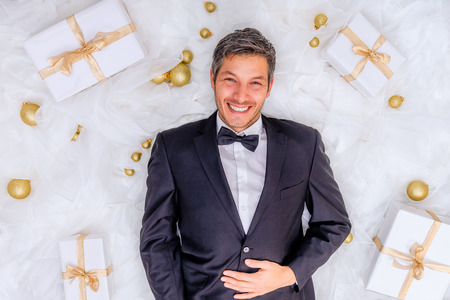 male with a lot of online shopping giftsの写真素材