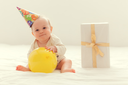 baby celebratng first year birthdayの写真素材