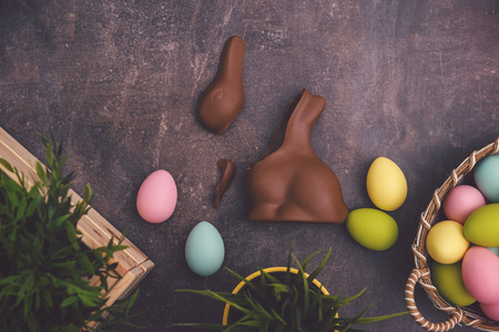 broken easter bunny from chocolate