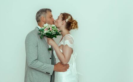 couple celebrating wedding day outdoors