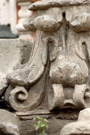 The broken tombstone in territory of old church in the center of Moscowの写真素材