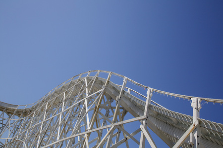 Melbourne, Australia: March 18, 2017: The wooden roller coaster at Melbourne's Luna Park. The historic amusement park located on the foreshore of Port Phillip Bay in St Kildaのeditorial素材