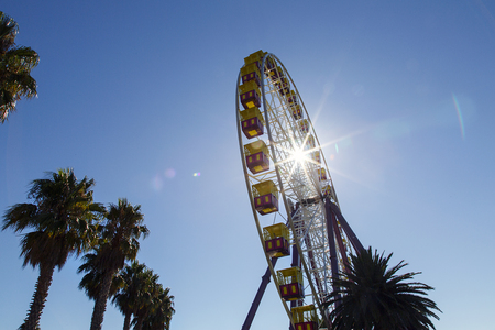 Geelong, Australia: April, 2017: The Geelong Waterfront is a tourist and recreation area on the north facing shores of Corio Bay in Geelong, Australia with amusement rides and seaside cafesのeditorial素材