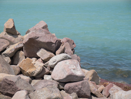 rocks in the Balaton lake of coastの写真素材