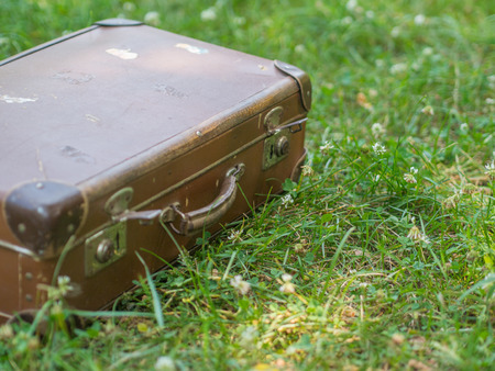 big brown travel bagの写真素材