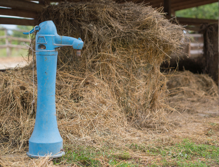 blue artesian water fountain on the farmの写真素材