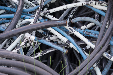 all sizes and colors are discarded industrial cablesの写真素材