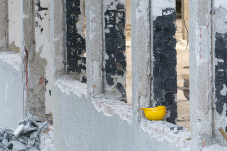 abandoned helmet on constructionの写真素材