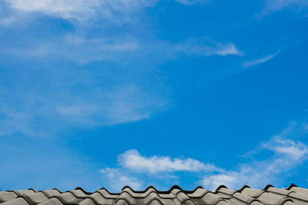 view on the roofing with blue skyの写真素材
