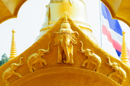 elephant form detail in gold pagoda thailandの写真素材
