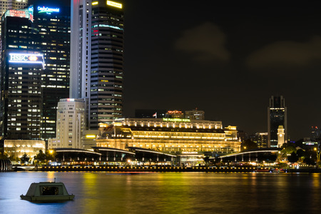 Singapore cityscape at night with reflect , Singapore - 29 January 2015のeditorial素材