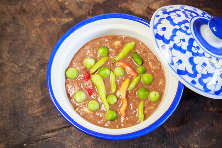 Chili sauce shrimp paste hot and spicy with fried mackerel Thai food