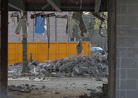 dumpster at construction demolition site