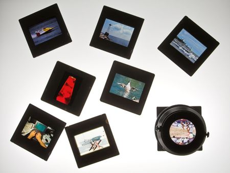 355 slides on lightboard with loupeの写真素材