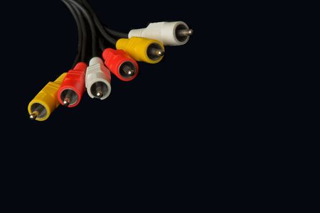 colored audio video connectors on blackの写真素材