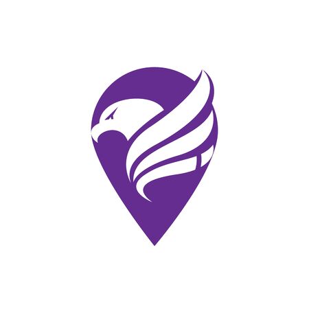 Falcon vector logo with gps pointer design. Star icon logotype. Eagle star logo design template.のイラスト素材