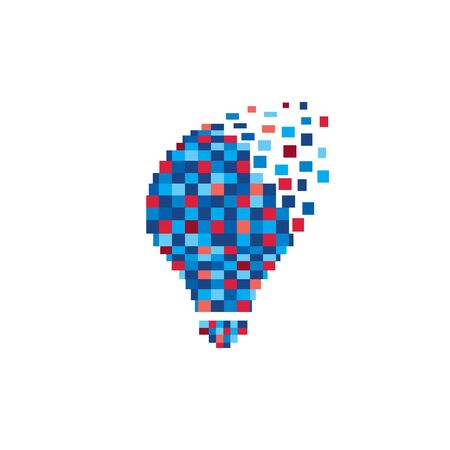 Modern Tech Bulb logo designs concept. Pixel Technology Bulb Idea logo template.のイラスト素材