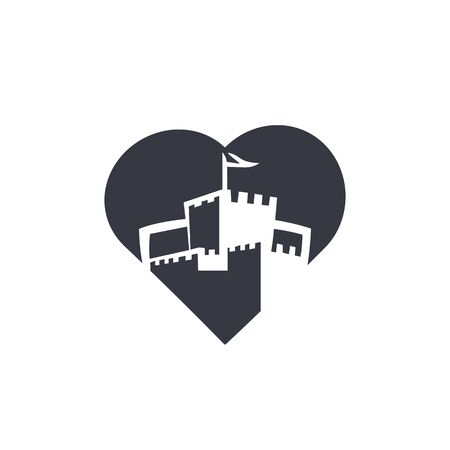 Castle heart logo design. Castle Tower logo Template Vector.のイラスト素材