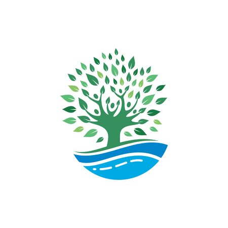 River Tree logo design vector template. Tree and water symbol.のイラスト素材
