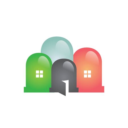 Vector light bulb and houses icon. Energy power in the house idea concept.のイラスト素材
