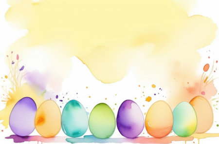 Easter eggs with watercolor splash on white background. Vector illustration.の素材
