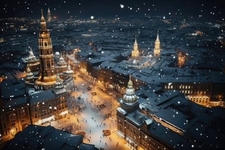 Christmas night in the old town. Illustrationの素材