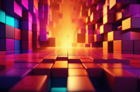 abstract background with cubes and light rays.の素材