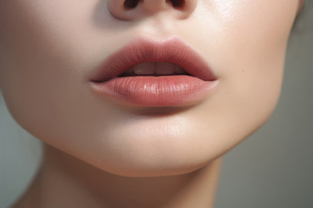 Beautiful female lips close-up. Beauty, cosmetics and make-up conceptの素材