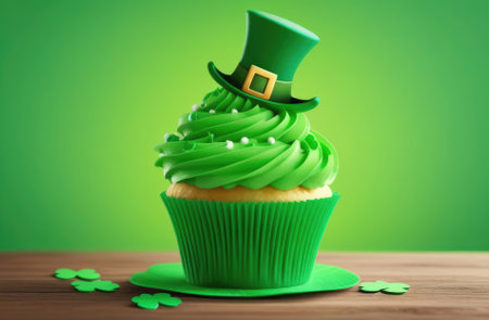 St. Patrick's Day cupcake with green hat and shamrockの素材