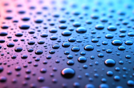 Water drops on a dark blue background. Shallow depth of field.の素材