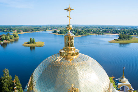 Nilov-Stolobenskaya Pustyn, a male Orthodox monastery built in 1594 on Stolbny Island, Tver Oblast, Russia.の写真素材