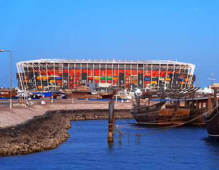 Stadium 974- as well as the exact number of shipping containers used in construction. 974 will be the first fully demountable tournament venue in FIFA World Cup 2022 - Doha QATAR 08-02-2022のeditorial素材