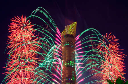 Aspire Torch hotel fire works  16-12-2021 QATARのeditorial素材