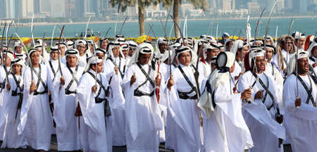 Qatari Girls and boys with traditional dress on Qatar national day celebration  18-12-2020 - QATARのeditorial素材
