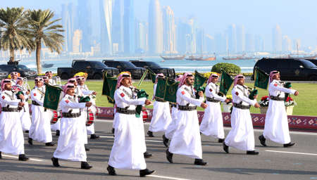 Qatari Girls and boys with traditional dress on Qatar national day celebration  18-12-2020 - QATARのeditorial素材