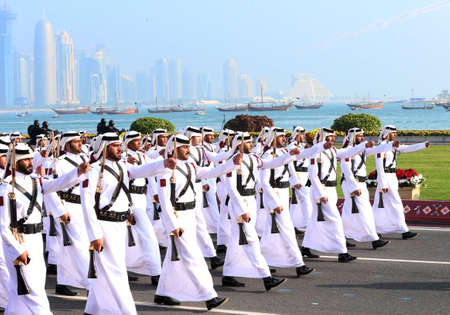 Qatari Girls and boys with traditional dress on Qatar national day celebration  18-12-2020 - QATARのeditorial素材
