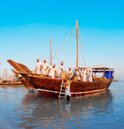 Traditional arabic wooden boats in Dubai, UAE.の写真素材