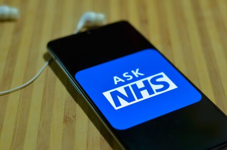 London, UK, 2020. The National Health Service (NHS) app, umbrella term for the publicly-funded health care systems of the United Kingdom. Since 1948 it has been funded out of general taxationの写真素材