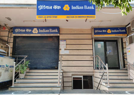 New Delhi, India, 2020. Indian Bank is an Indian state-owned financial services company established in 1907 and headquartered in Chennai, Tamil Nadu, Indiaのeditorial素材
