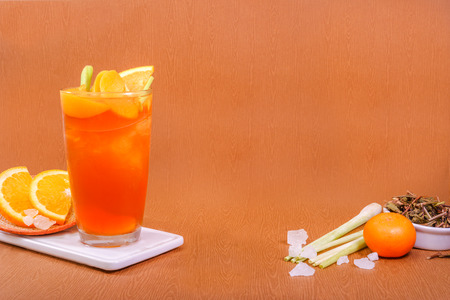 Peach orange ice tea and lemongrassの写真素材