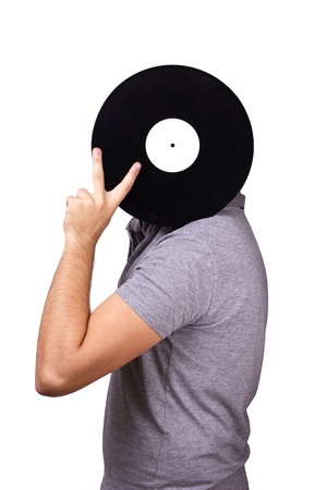 Man holding vinylの写真素材