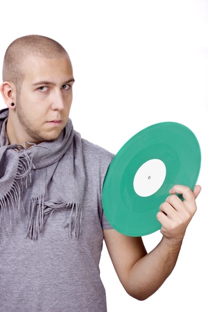Man holding green vinylの写真素材