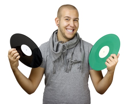 Man holding vinylsの写真素材