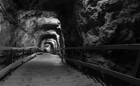 Long corridor with stairs in salt mine at Praid, Romaniaの写真素材